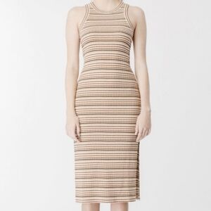 Bardot Tan and Black Striped Midi Dress